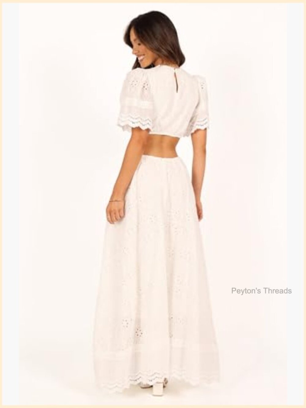 Women's Merletto Cut Out Maxi Dress - Round Neckline, Back Button Close, Side - Picture 5 of 7
